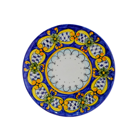 Piatto murale in ceramica con decoro barocco tondeggiante